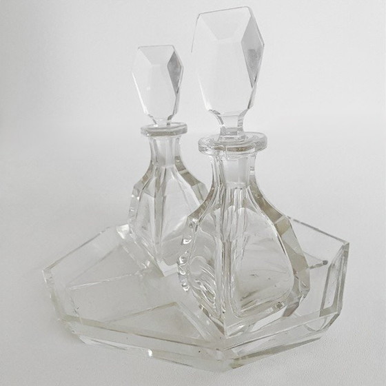 Image 1 of Artdeco parfumflesjes karafjes set kristal met dienblaadje 1920's