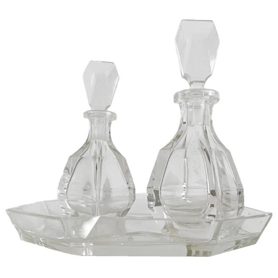 Image 1 of Artdeco parfumflesjes karafjes set kristal met dienblaadje 1920's