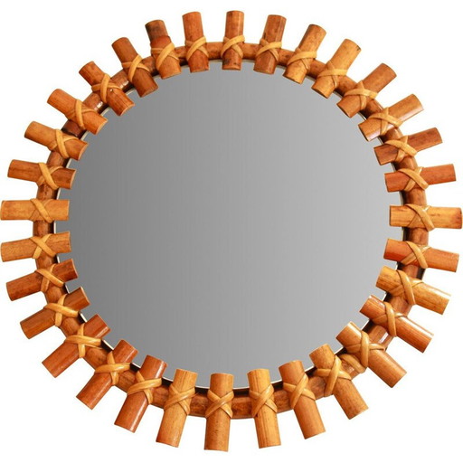 Vintage rieten spiegel, Italië 1960