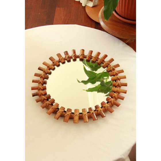 Image 1 of Vintage rieten spiegel, Italië 1960