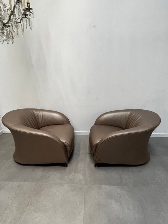 Image 1 of Paar natuzzi “Liz” zetels in leder metallic