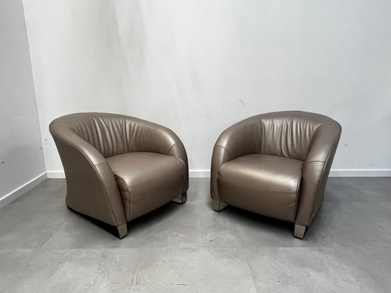 Image 1 of Paar natuzzi “Liz” zetels in leder metallic