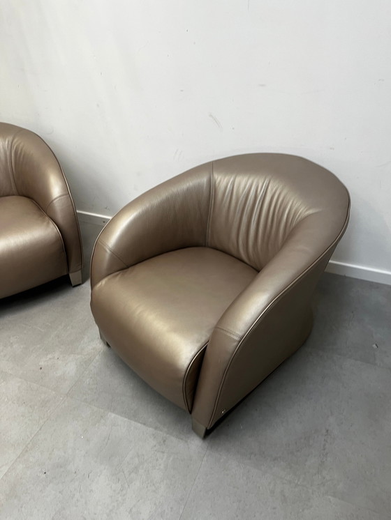 Image 1 of Paar natuzzi “Liz” zetels in leder metallic