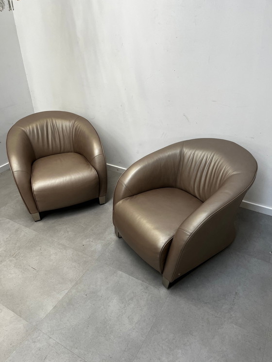 Image 1 of Paar natuzzi “Liz” zetels in leder metallic