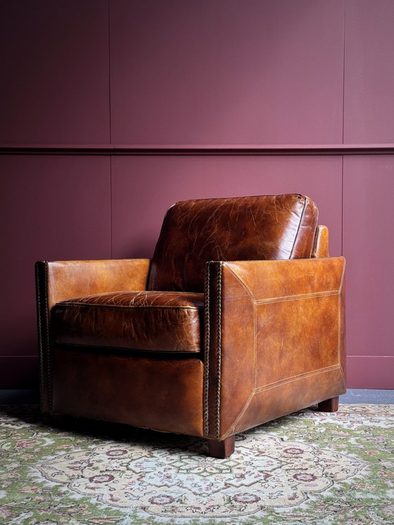 Image 1 of Vintage lederen  fauteuil