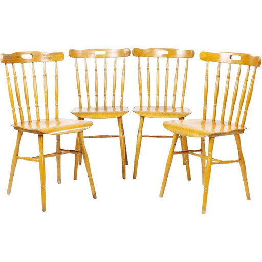Set van 4 vintage eiken eetkamerstoelen, Tsjecho-Slowakije 1960
