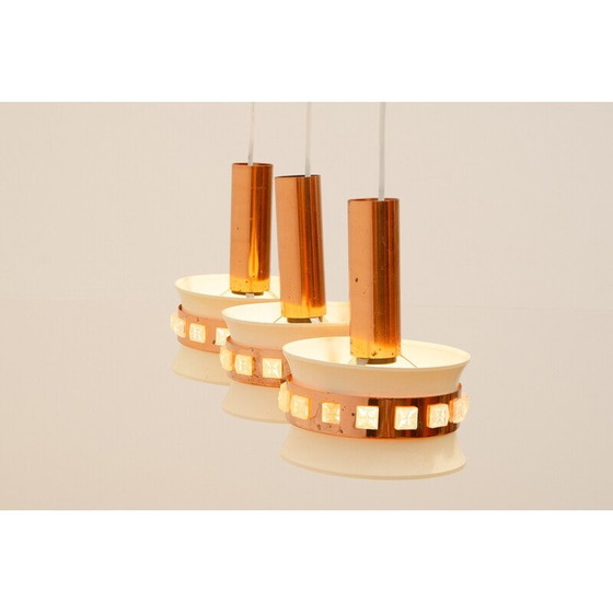 Image 1 of Vintage hanglamp met 3 geslepen glazen kappen van Kamenický Šenov, 1970