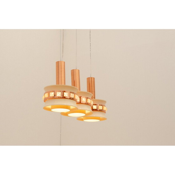 Image 1 of Vintage hanglamp met 3 geslepen glazen kappen van Kamenický Šenov, 1970