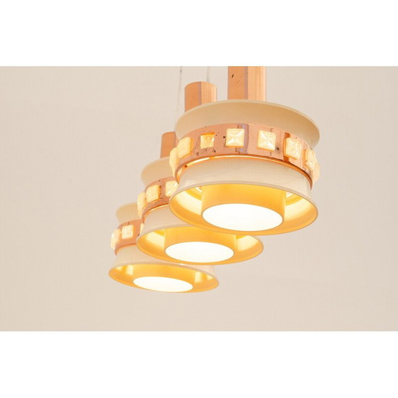 Image 1 of Vintage hanglamp met 3 geslepen glazen kappen van Kamenický Šenov, 1970