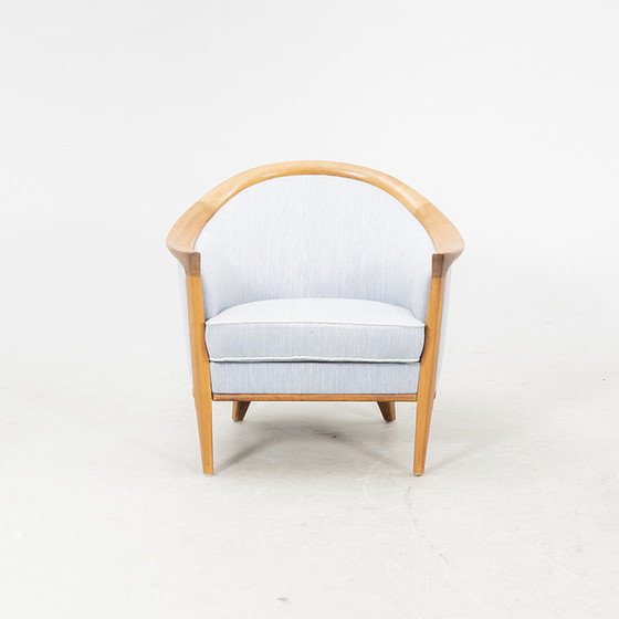 Image 1 of Broderna Anderson Hemelsblauwe bank en fauteuil van Bertil Fridhagen