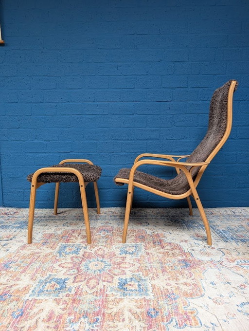 Vintage Lamino Fauteuil Met Voetenbank, Zweeds Design, Yngve Ekström