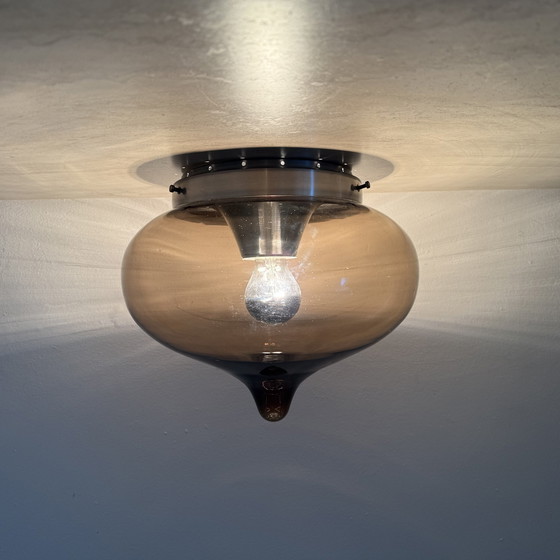Image 1 of Mid Century Dijkstra glazen plafondlamp Space Age, 1970'S