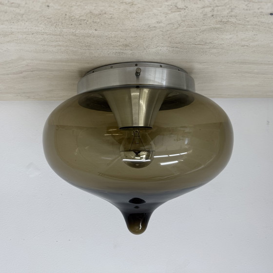 Image 1 of Mid Century Dijkstra glazen plafondlamp Space Age, 1970'S