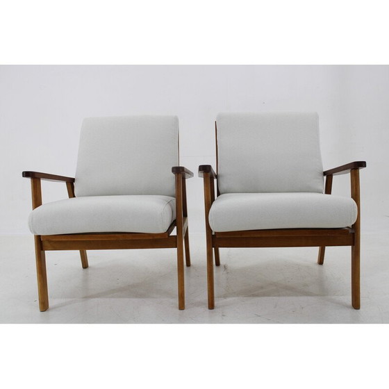 Image 1 of Paar vintage fauteuils in beukenhout en teak, Denemarken 1960