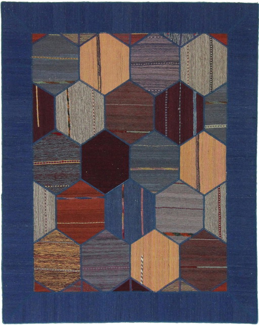 Origineel handgeknoopt Perzisch tapijt Kelim Patchwork Design 228 X 160 Cm Topconditie