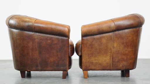 2 X Clubfauteuil Gemaakt Van Schapenleer