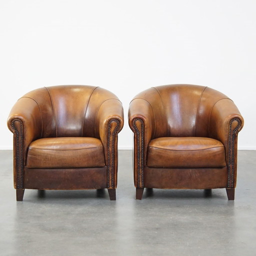 2 X Clubfauteuil Gemaakt Van Schapenleer