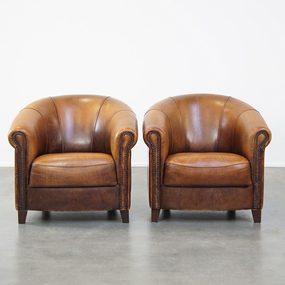 Image 1 of 2 X Clubfauteuil Gemaakt Van Schapenleer