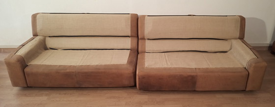 Image 1 of Bogo leer en suède sofa van Carlo Bartoli voor Rossi Di Albizzate, 1970, set van 2