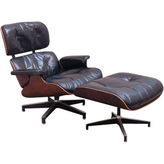 Image 1 of Vintage rozenhouten lounge stoel met voetenbankje van Charles en Ray Eames voor Herman Miller, 1970