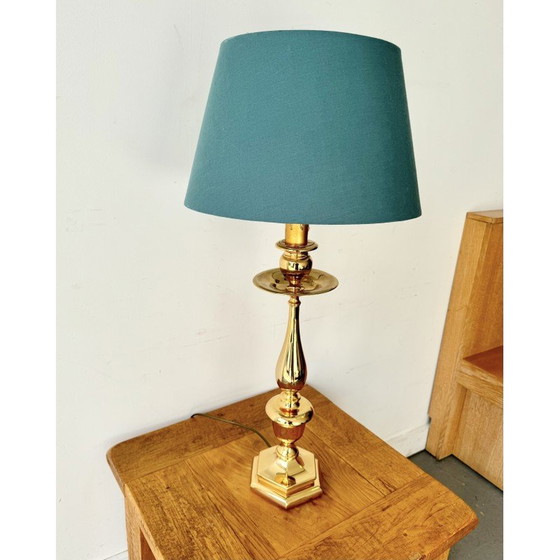 Image 1 of Vintage tafellamp met blauwe kap