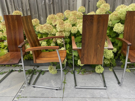 Image 1 of 4x Vintage Houten Zweefstoelen sledestoelen