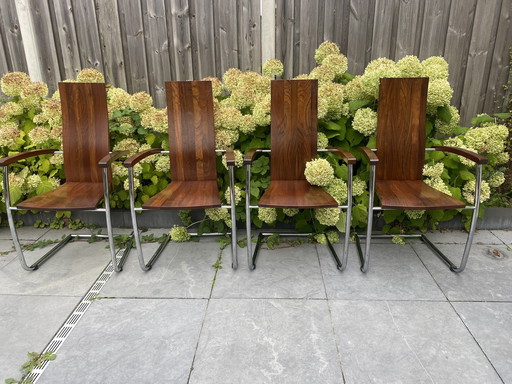 4x Vintage Houten Zweefstoelen sledestoelen