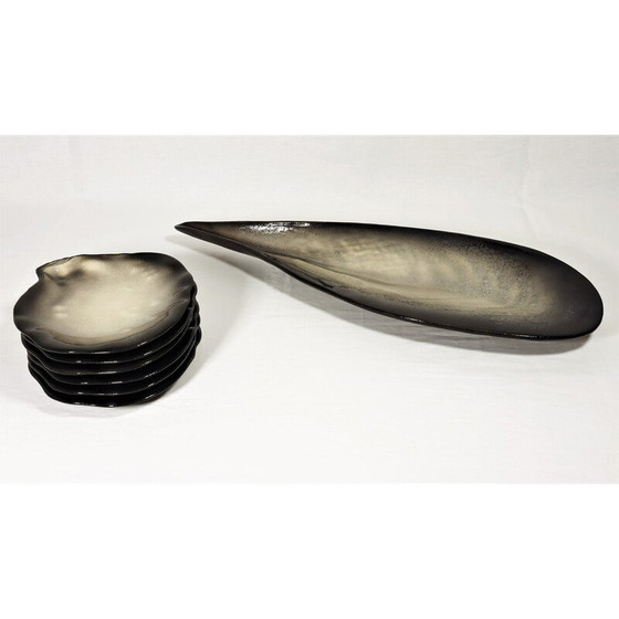 Image 1 of Vintage aardewerk servies in de vorm van een schelp door Pol Chambost, Frankrijk 1950