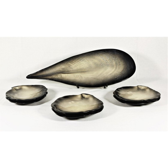 Image 1 of Vintage aardewerk servies in de vorm van een schelp door Pol Chambost, Frankrijk 1950