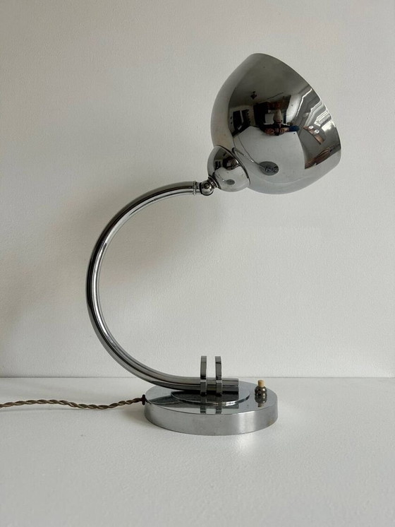 Image 1 of Modernistische verchroomd metalen tafellamp - Frankrijk 1930