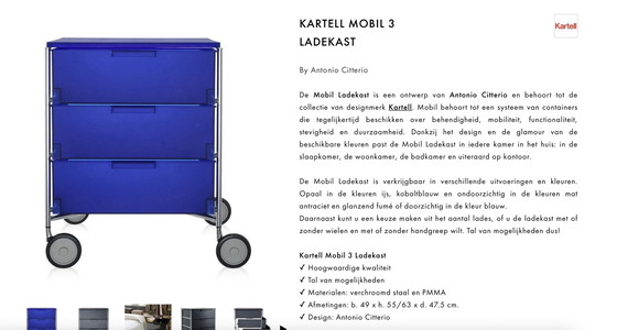 Image 1 of Kartell Mobil 3 Trolley Kobaltblauw