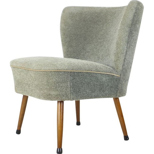 Mid Century houten en stoffen damesfauteuil, Tsjecho-Slowakije 1960