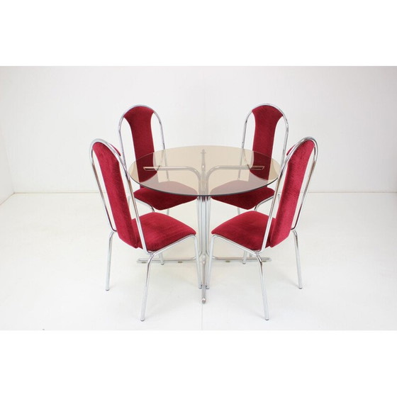 Image 1 of Vintage eetkamertafel van glas en stof, Tsjechoslowakije 1970