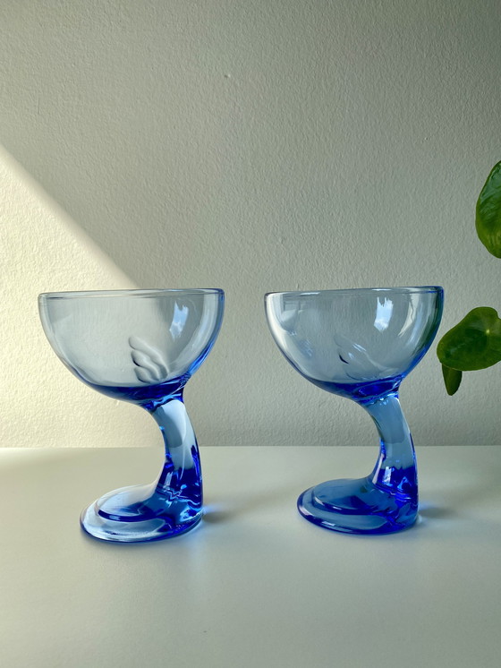 Image 1 of 2x Vintage Bormioli Rocco Jerba Dessert Schaaltjes - Kobaltblauw Glas