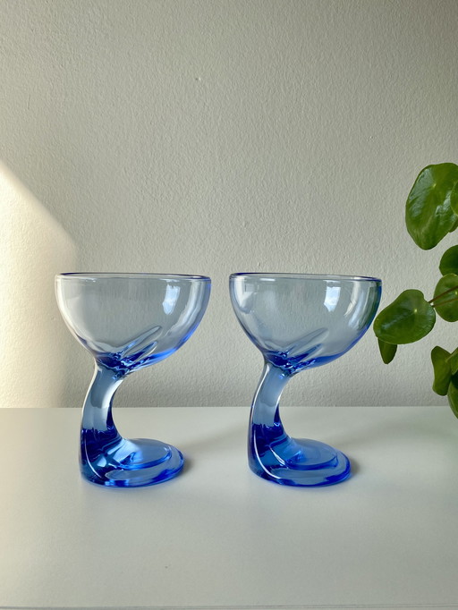 2x Vintage Bormioli Rocco Jerba Dessert Schaaltjes - Kobaltblauw Glas