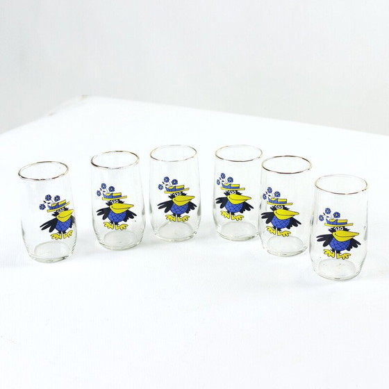 Image 1 of Set van 6 vintage glazen met pring en goud, Tsjecho-Slowakije 1960