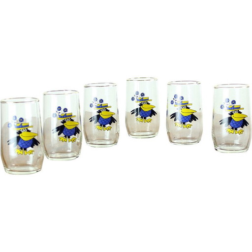 Set van 6 vintage glazen met pring en goud, Tsjecho-Slowakije 1960