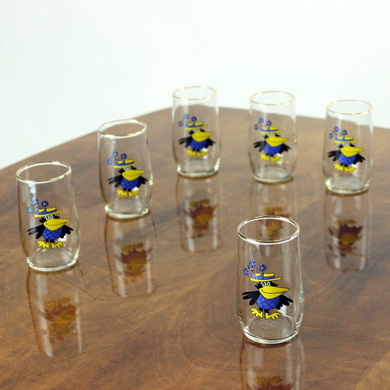 Image 1 of Set van 6 vintage glazen met pring en goud, Tsjecho-Slowakije 1960