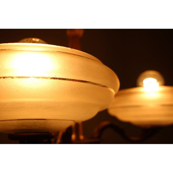 Image 1 of Vintage Art Deco kroonluchter van messing en glas, Tsjecho-Slowakije 1930