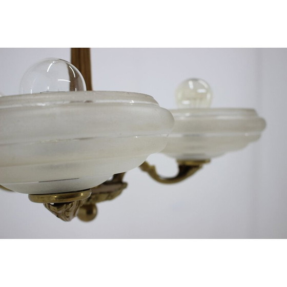 Image 1 of Vintage Art Deco kroonluchter van messing en glas, Tsjecho-Slowakije 1930