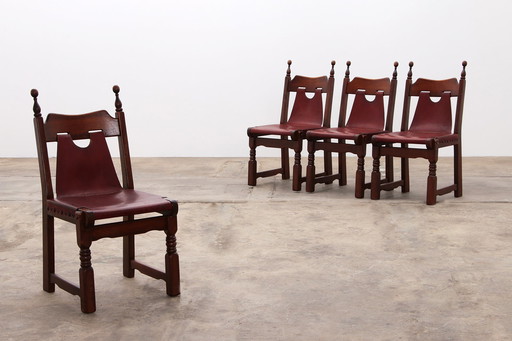 Spaanse Stoel: Rustiek Design met Tuigleer set van 4