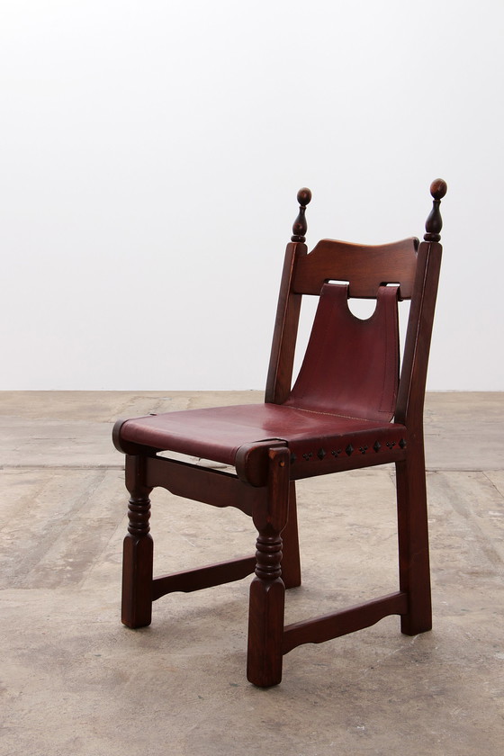 Image 1 of Spaanse Stoel: Rustiek Design met Tuigleer set van 4