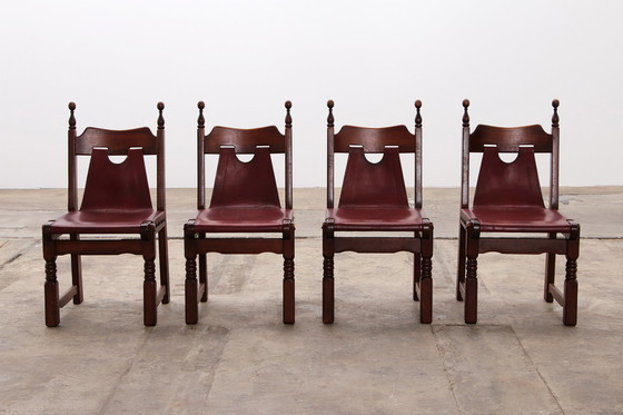 Image 1 of Spaanse Stoel: Rustiek Design met Tuigleer set van 4