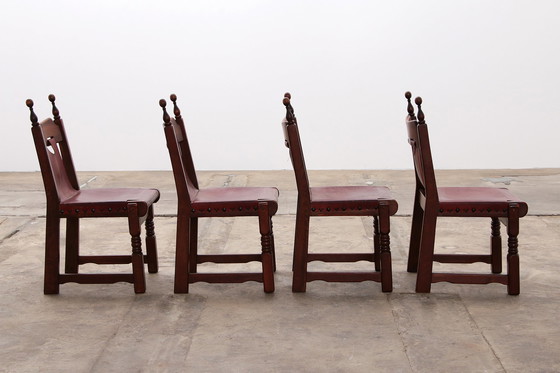 Image 1 of Spaanse Stoel: Rustiek Design met Tuigleer set van 4