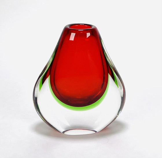 Image 1 of Rood-Groene Kristallen Murano Vaas.