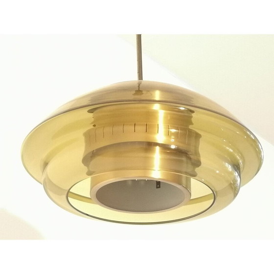 Image 1 of Vintage glazen en metalen hanglamp, 1960
