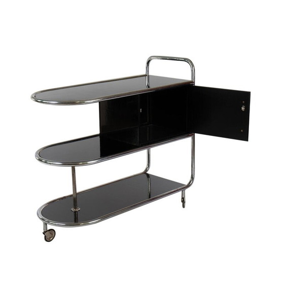 Image 1 of Vintage Art Deco bar trolley op drie niveaus