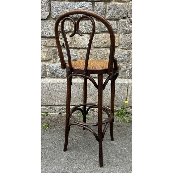 Image 1 of Vintage barkruk van gebogen en rietgedraaid beukenhout van Mickael Thonet, Roemenië