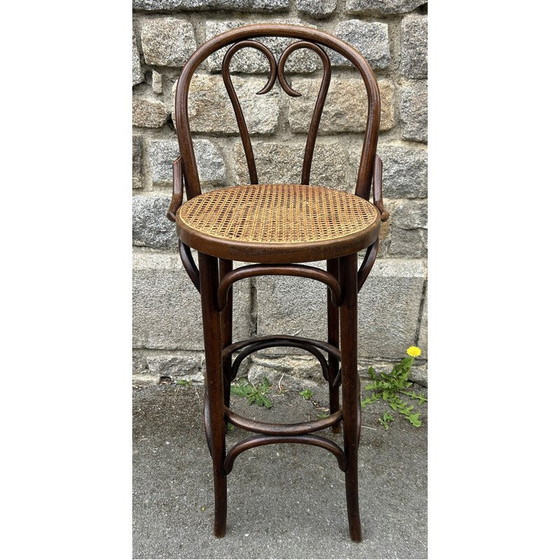 Image 1 of Vintage barkruk van gebogen en rietgedraaid beukenhout van Mickael Thonet, Roemenië