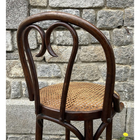 Image 1 of Vintage barkruk van gebogen en rietgedraaid beukenhout van Mickael Thonet, Roemenië